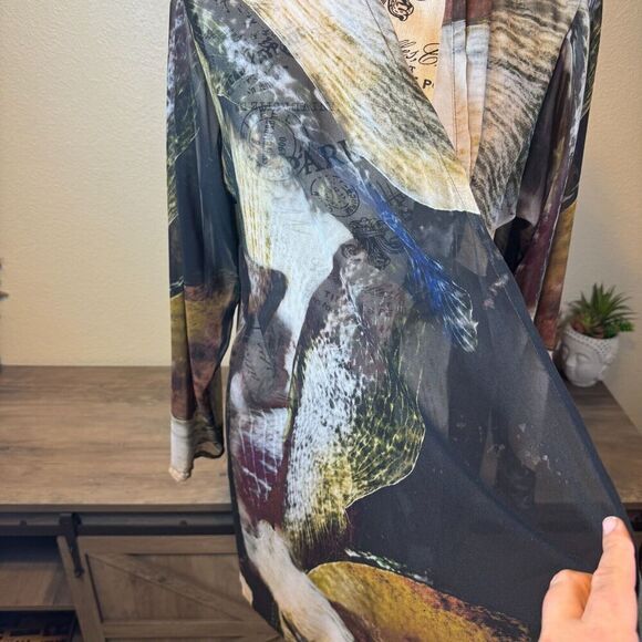 Brynn Walker Abstract Open Front Sheer Cardigan/Cover up Size M Boho Casual - Picture 2 of 8